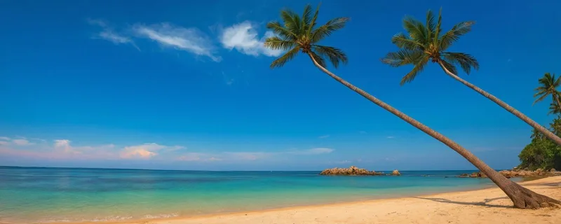 Quadro Paesaggio Mare Spiagge Tropicali Con Palme, Mare Azzurro E Cielo Limpido