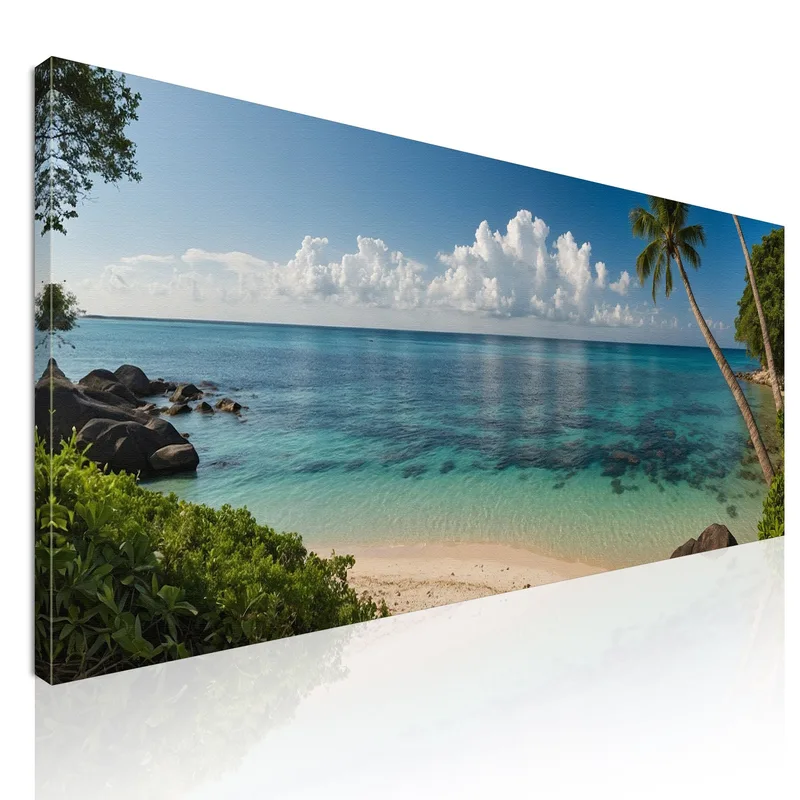 Quadro Paesaggio Mare Spiaggia Tropicale Tranquilla Con Mare Trasparente E Palme Rigogliose quadro stampa su tela