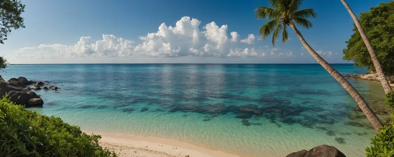 Quadro Paesaggio Mare Spiaggia Tropicale Tranquilla Con Mare Trasparente E Palme Rigogliose