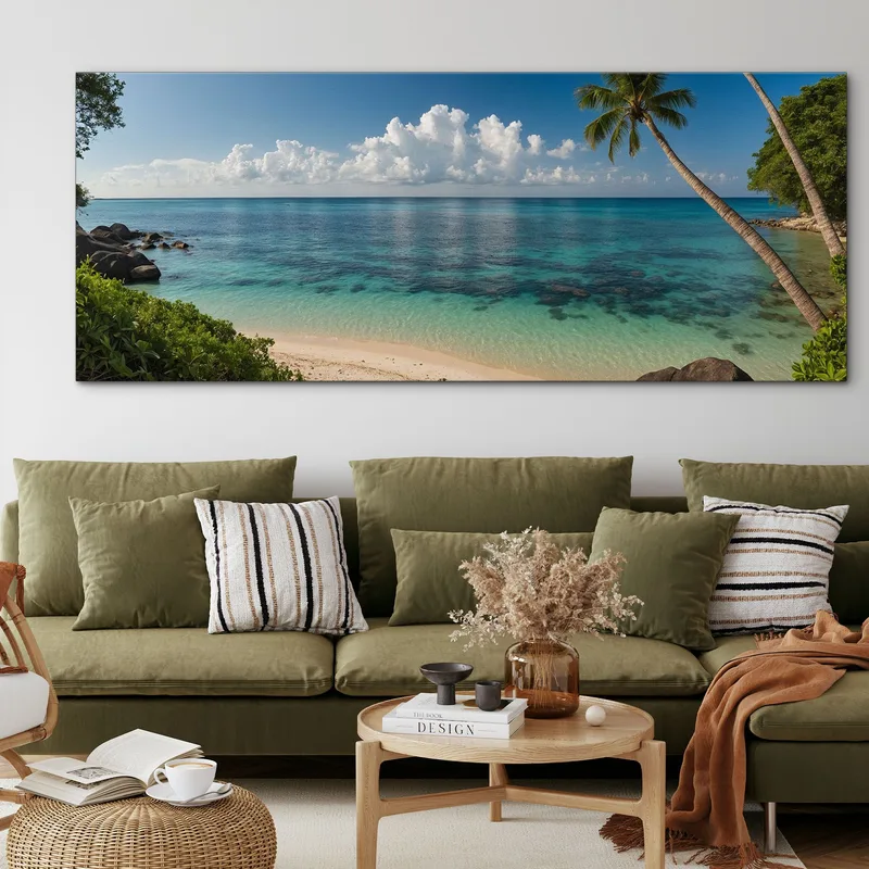 Quadro Paesaggio Mare Spiaggia Tropicale Tranquilla Con Mare Trasparente E Palme Rigogliose