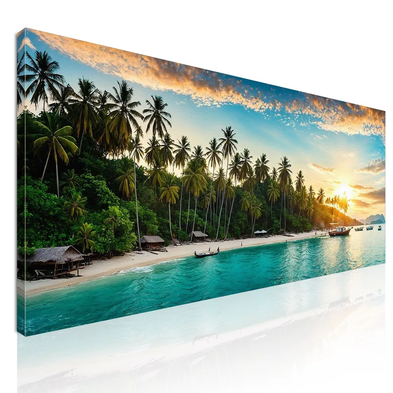 Quadro Paesaggio Mare Palme E Acque Chiare In Un Paradiso Tropicale quadro stampa su tela