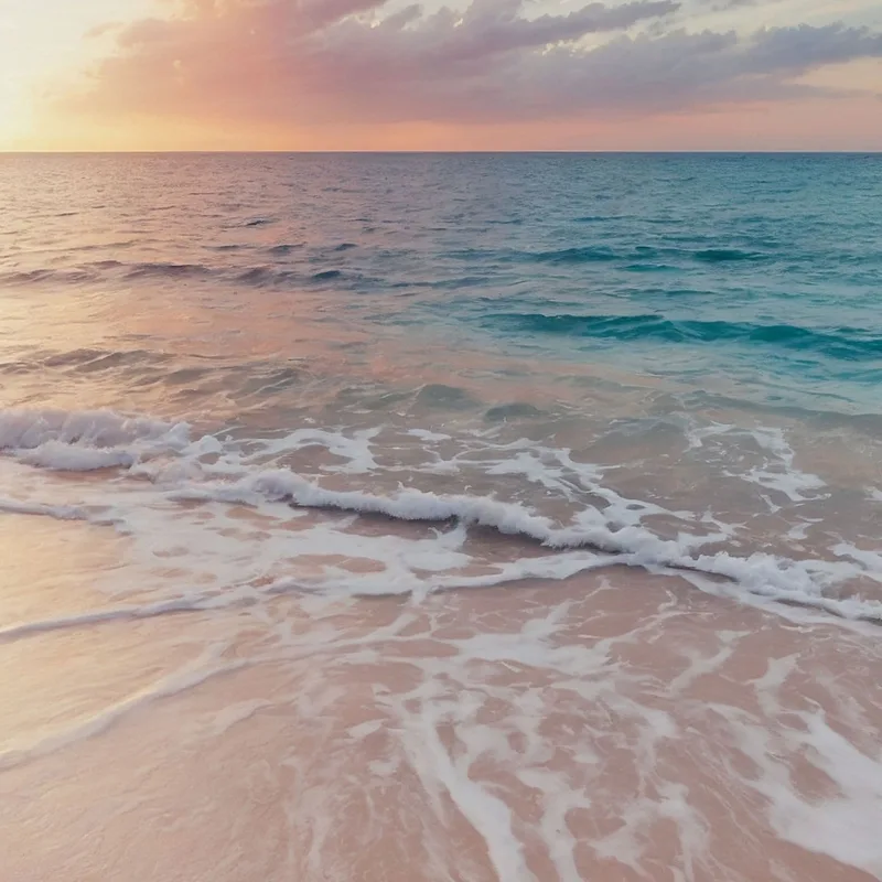 Quadro Paesaggio Mare Spiaggia Serene Al Tramonto Con Onde E Cielo Rosato