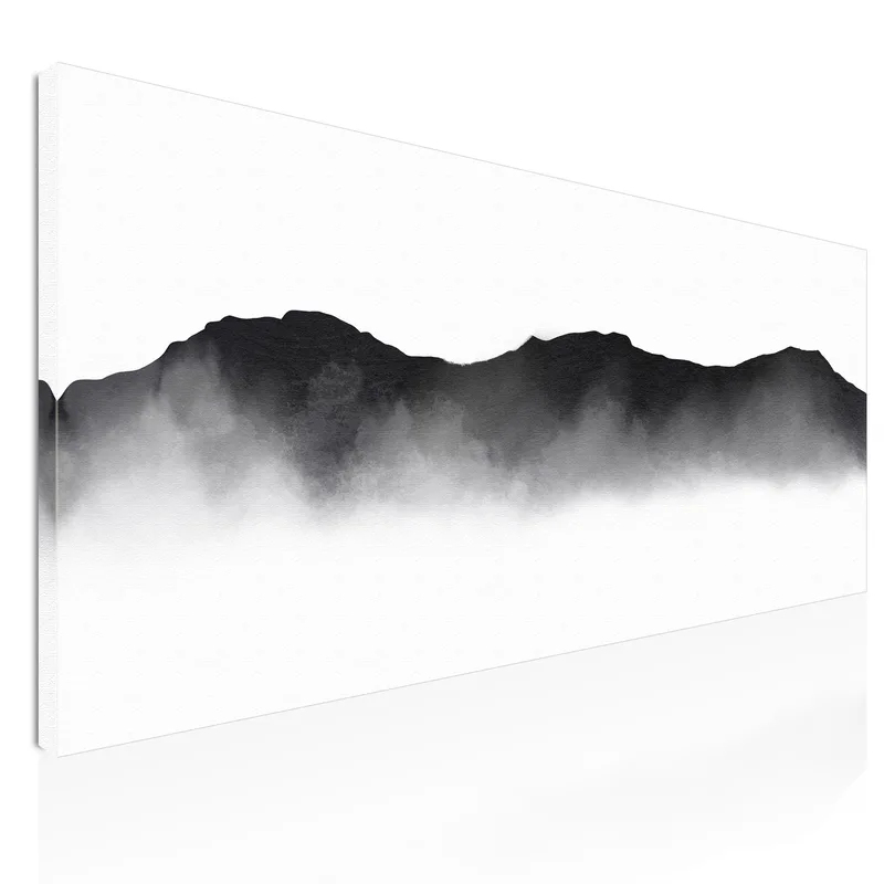 Quadro Paesaggio Astratto Paesaggio Montuoso Nebbioso Nero Minimalista quadro stampa su tela