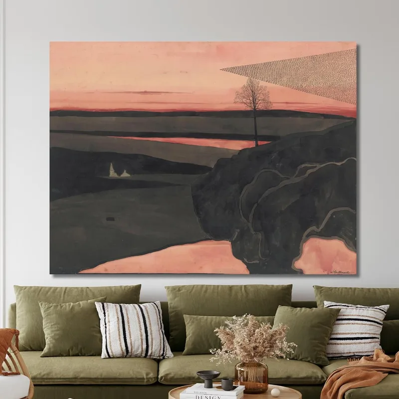 Paisaje Bajo El Resplandor Rojo Del Atardecer Con Aves Migratorias Léon Spilliaert