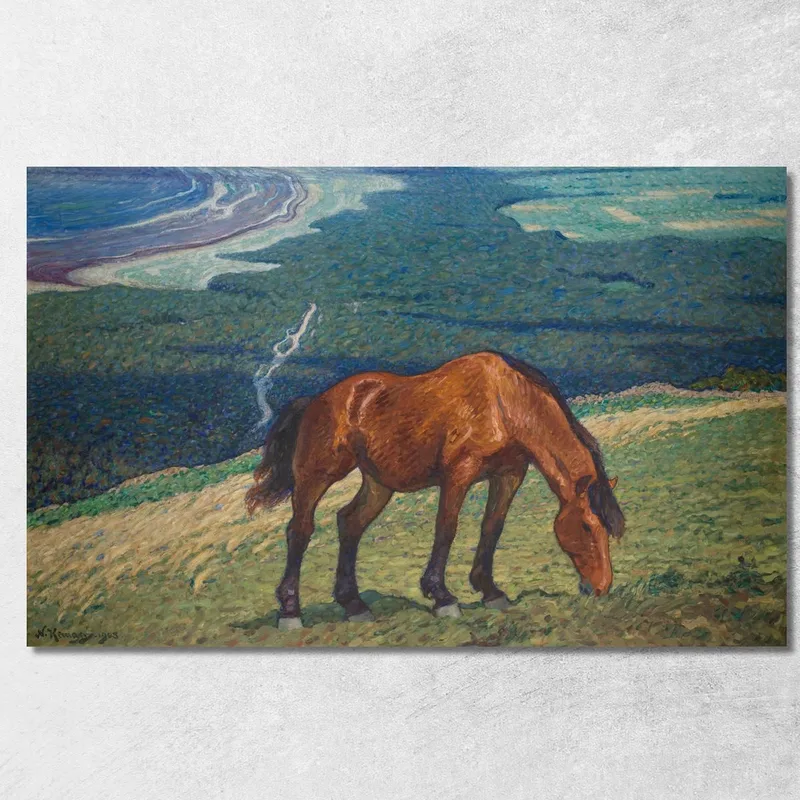 Grasendes Pferd Nils Kreuger drucken auf leinwand