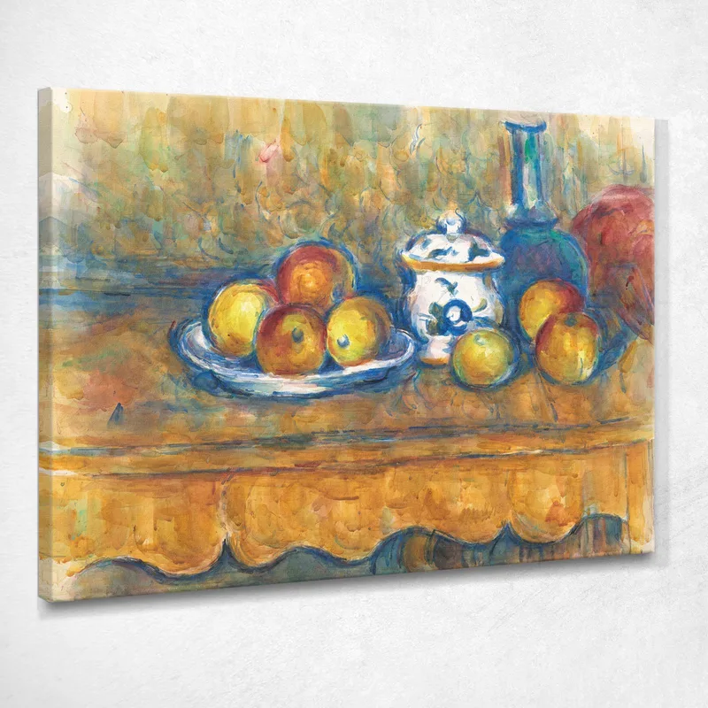 Still Life With Blue Bottle Sugar Bowl And Apples Paul Cézanne