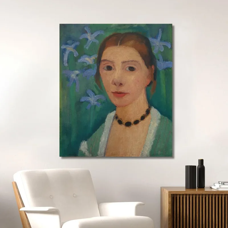 Autorretrato Frente A Un Fondo Verde Con Un Iris Azul Paula Modersohn-Becker