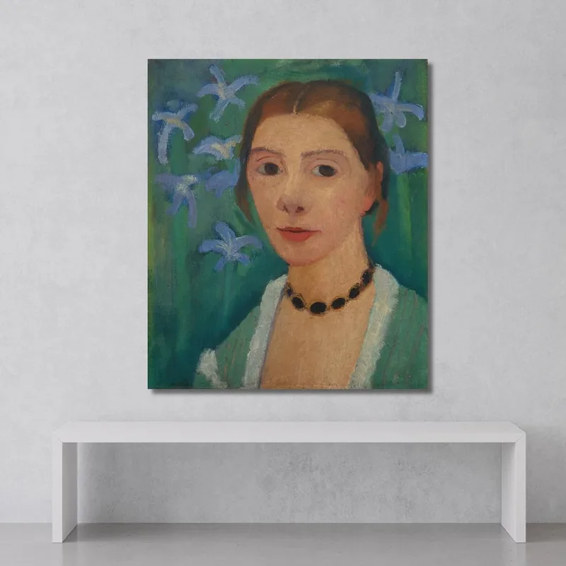 Autorretrato Frente A Un Fondo Verde Con Un Iris Azul Paula Modersohn-Becker