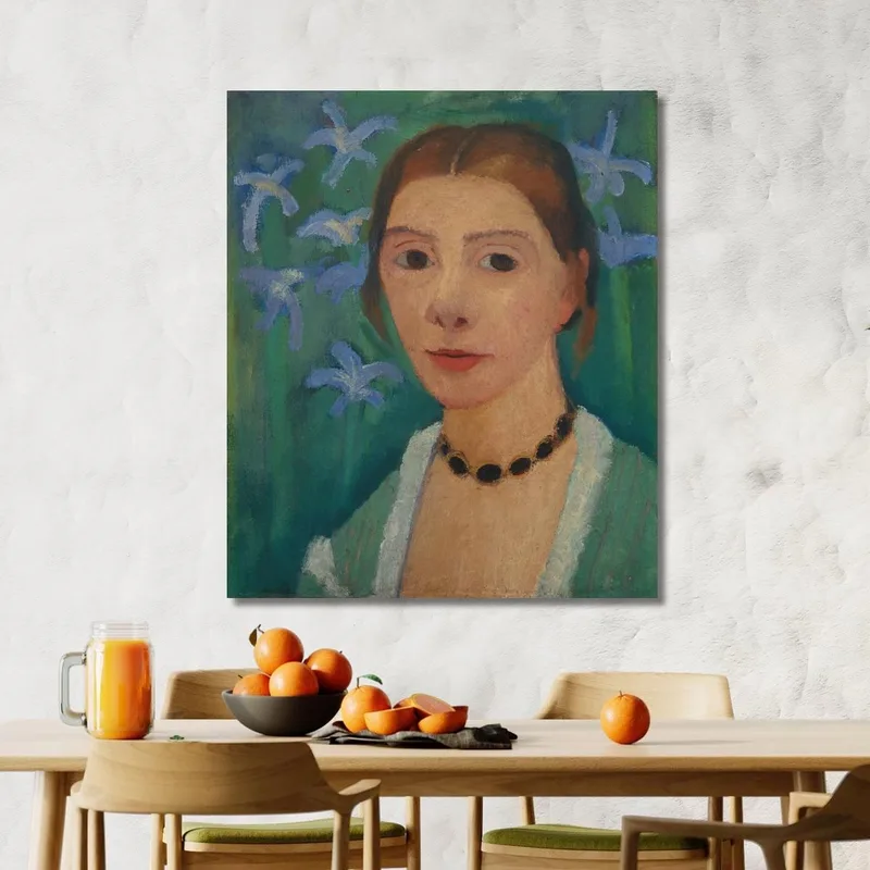Autorretrato Frente A Un Fondo Verde Con Un Iris Azul Paula Modersohn-Becker