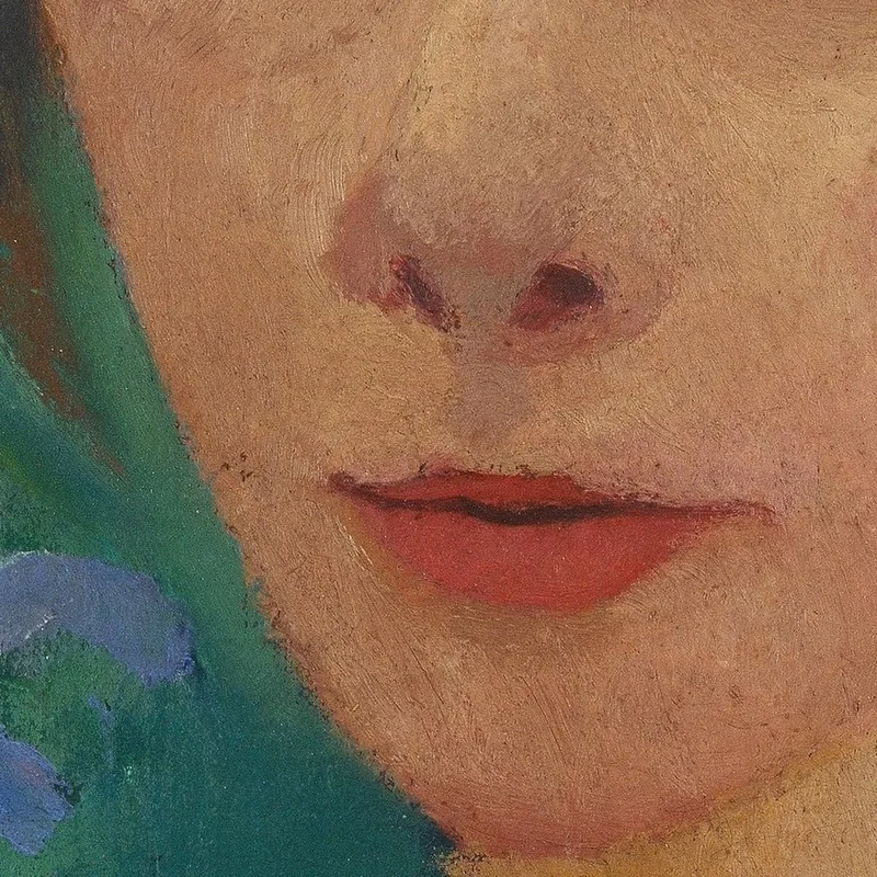 Autorretrato Frente A Un Fondo Verde Con Un Iris Azul Paula Modersohn-Becker
