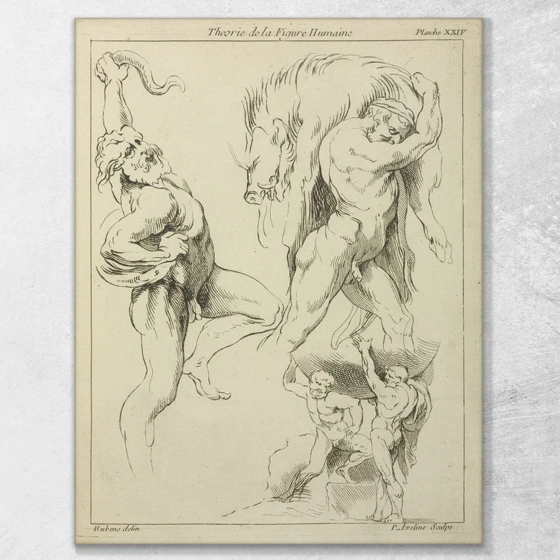 Figure Che Lotta Con Un Serpente, Una Che Solleva Un Cinghiale Peter Paul Rubens