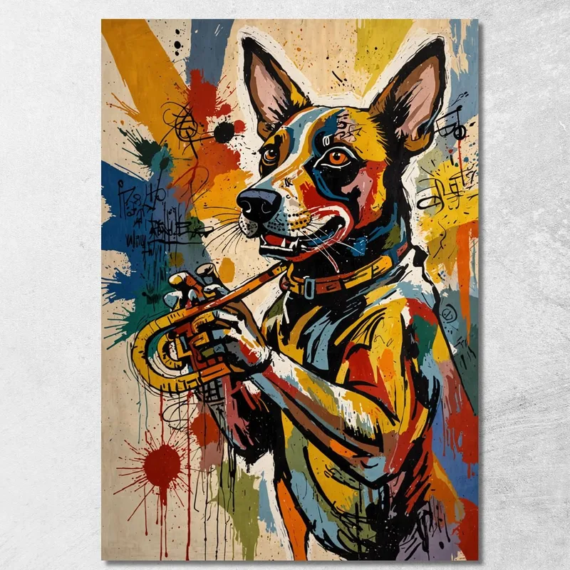 Cane Jazz Stile Jean-Michel Basquiat quadro stampa su tela