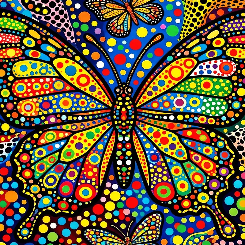 Yayoi kusama kunstdruck lebendiges schmetterlings-kaleidoskop