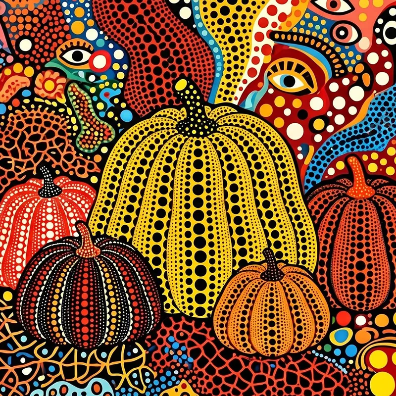 Yayoi kusama cuadro moderno arte de calabaza con lunares vibrantes