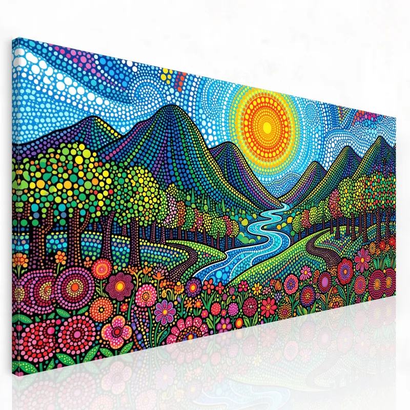 Paisaje vibrante de puntos yayoi kusama cuadro moderno