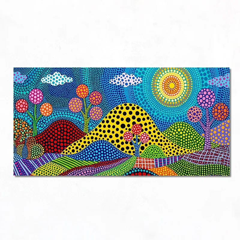 Paisaje de pop art puntiado yayoi kusama cuadro en lienzo