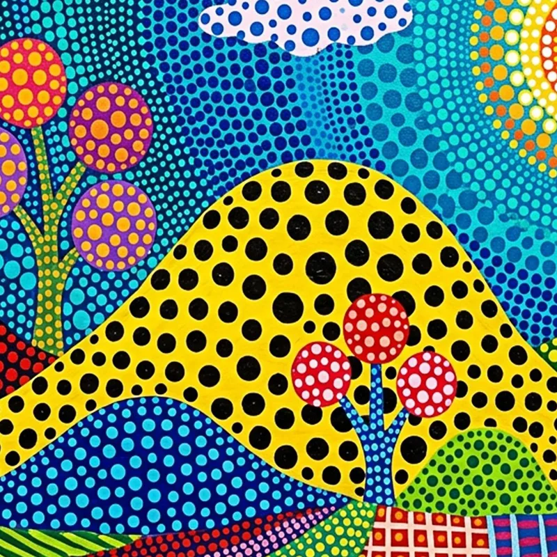 Paisaje de pop art puntiado yayoi kusama cuadro en lienzo