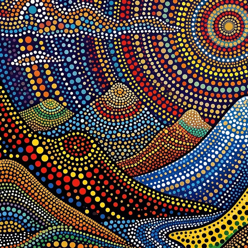 Paisaje vibrante de puntos yayoi kusama cuadro moderno