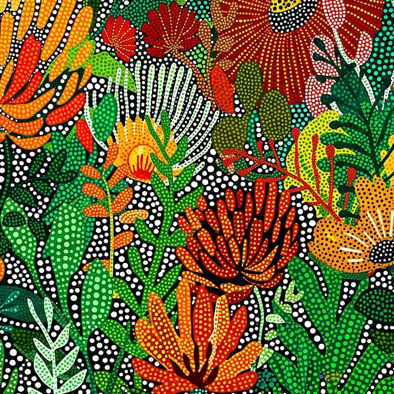 Yayoi kusama toile artistique harmonie botanique vibrante