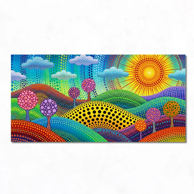 Paisaje de puntos vibrantes yayoi kusama cuadro en lienzo