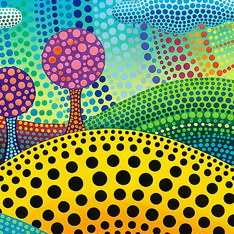 Paisaje de puntos vibrantes yayoi kusama cuadro en lienzo