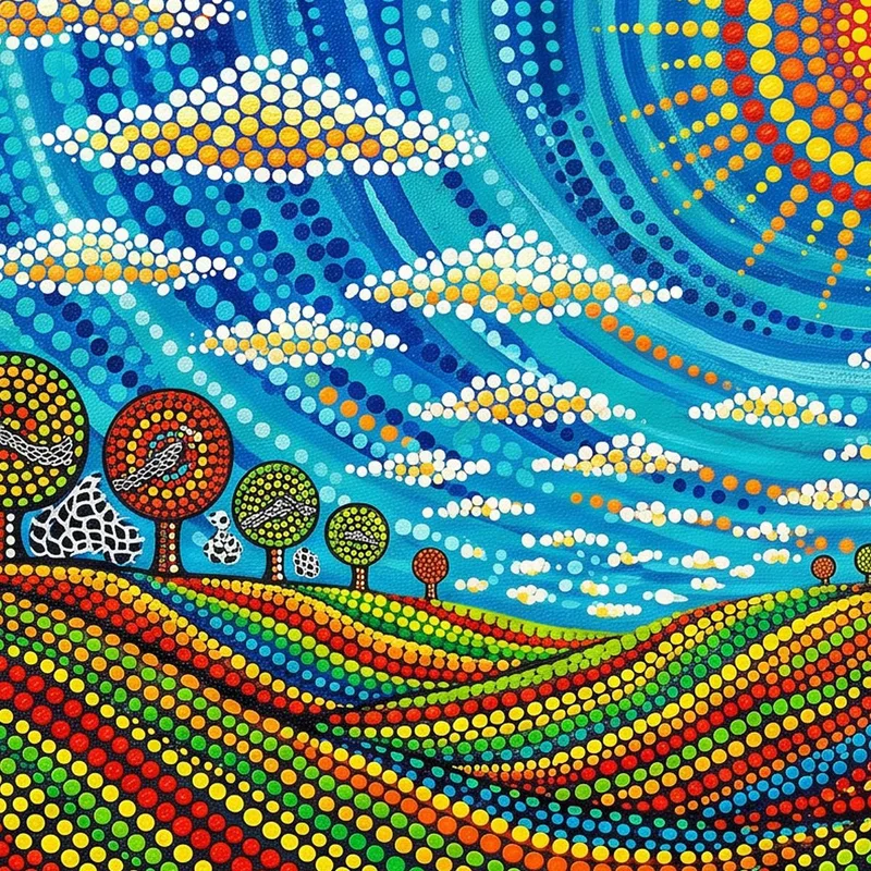 Yayoi kusama impresion en lienzo paisaje vibrante con puntos