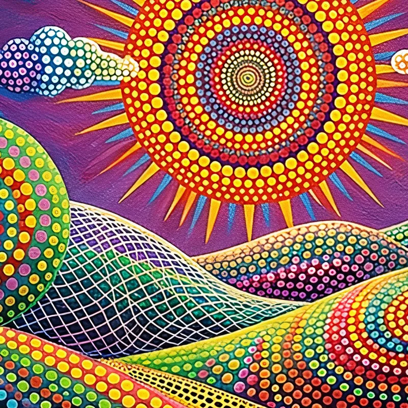 Paisaje vibrante de puntos yayoi kusama cuadro moderno