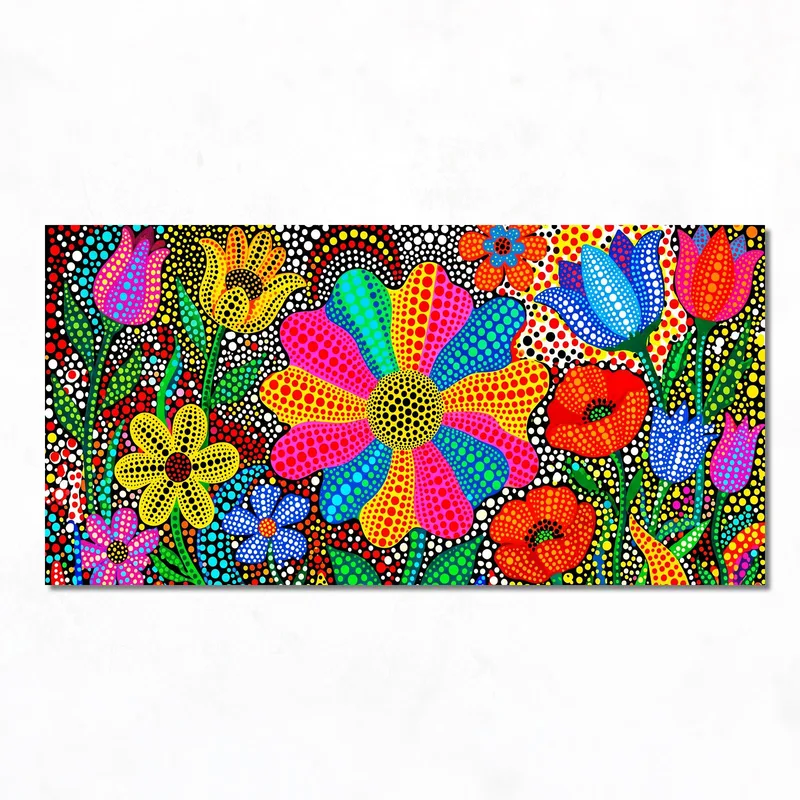 Yayoi kusama toile artistique art en points de fleurs vibrantes