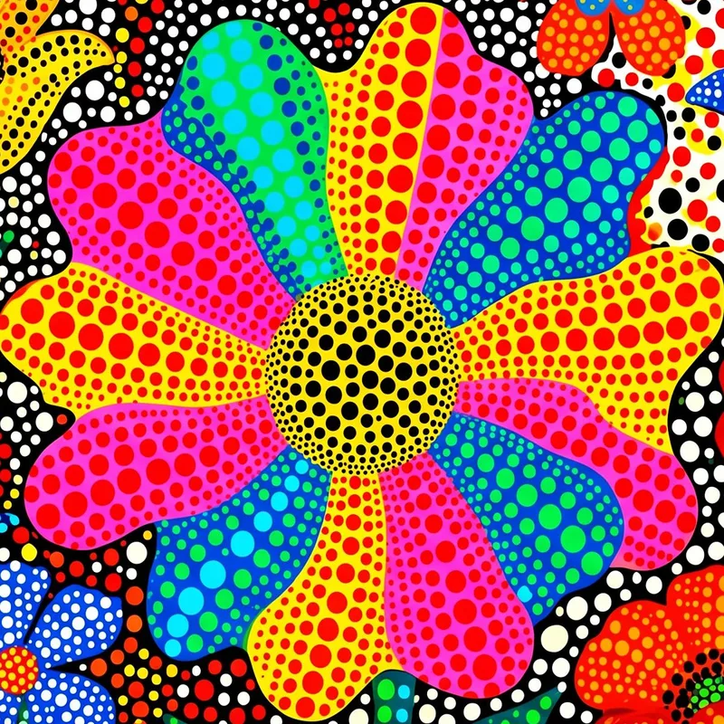Yayoi kusama toile artistique art en points de fleurs vibrantes