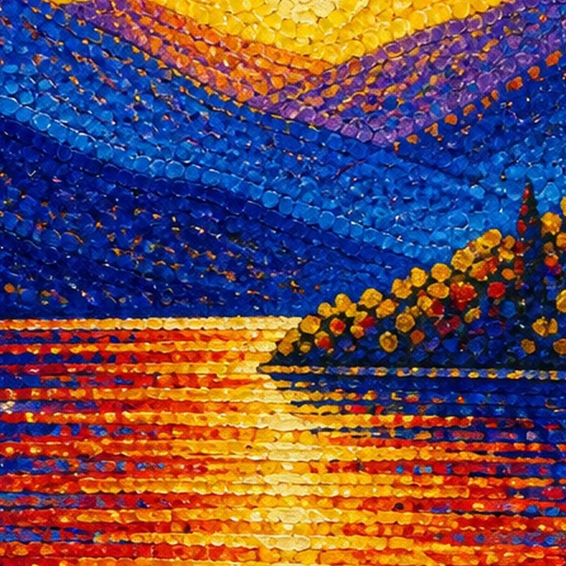 Atardecer vibrante sobre lago de montaña yayoi kusama cuadro moderno