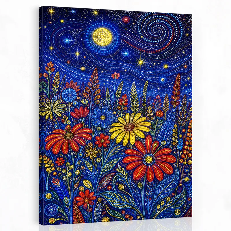 Yayoi kusama stampa su canvas fantasia floreale notturna stellata
