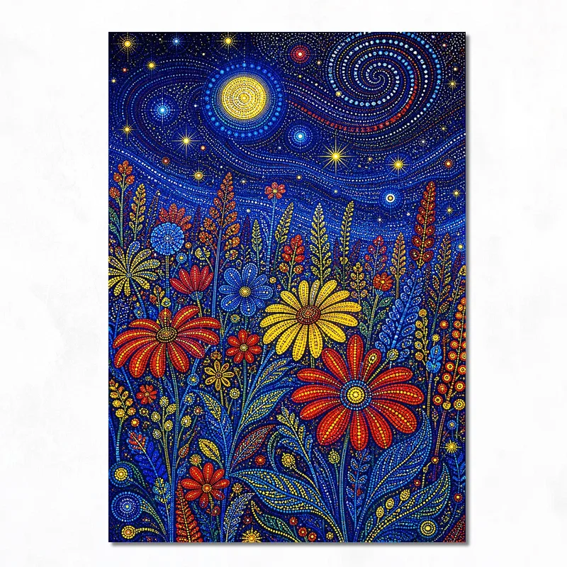 Yayoi kusama stampa su canvas fantasia floreale notturna stellata