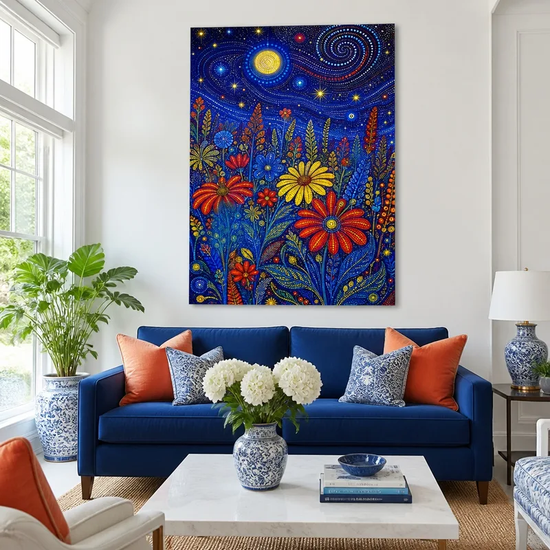 Yayoi kusama stampa su canvas fantasia floreale notturna stellata