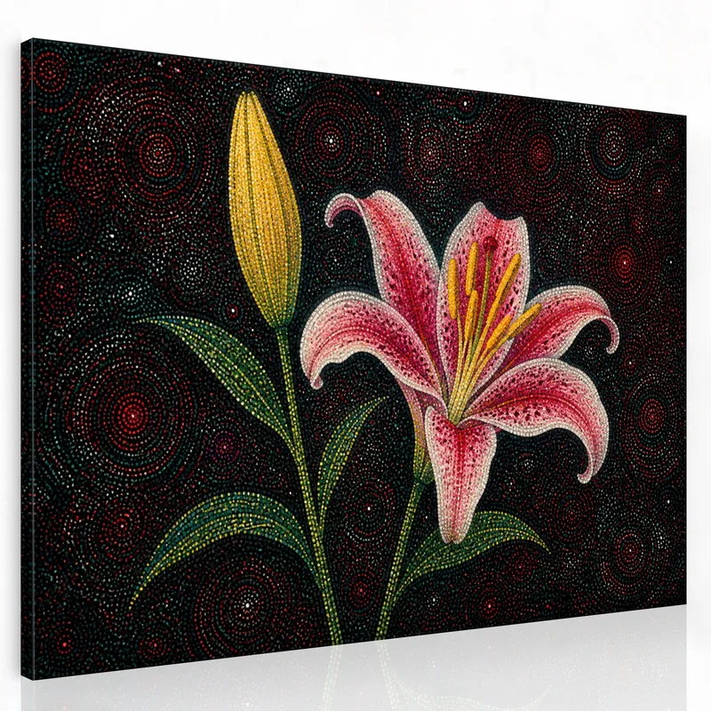 Yayoi kusama quadro moderno giglio rosa con buds gialli