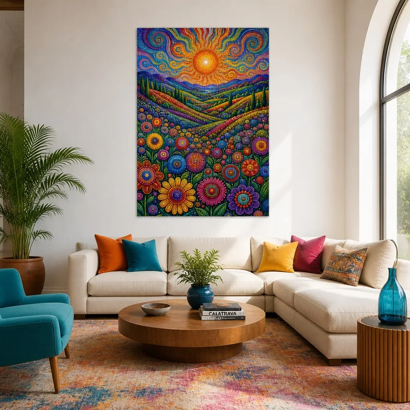 Canvas art print vibrant mosaic sunburst landscape