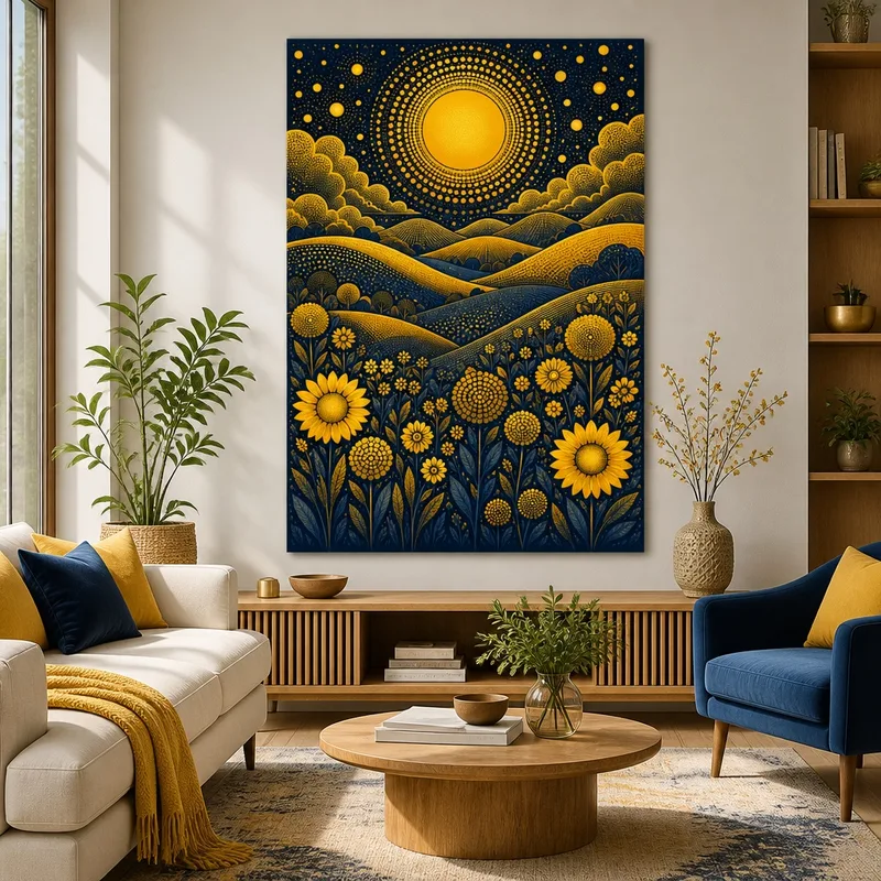 Sunflower Fields Under Golden Sun canvas art print