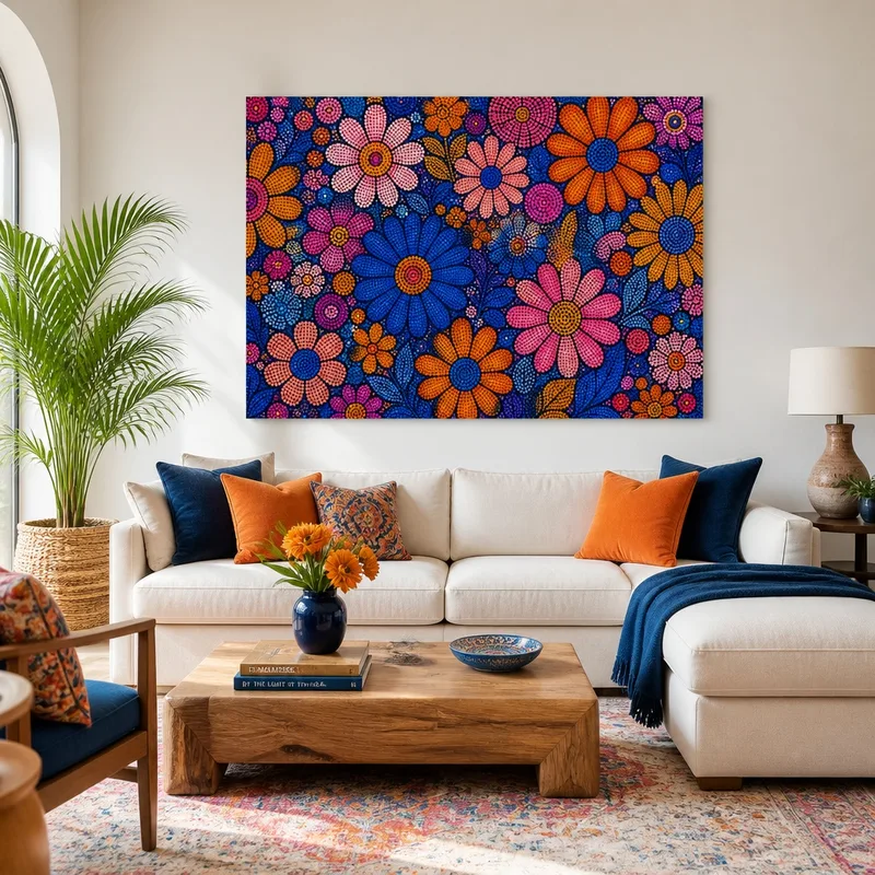 Yayoi kusama stampa su canvas mosaico floreale vibrante