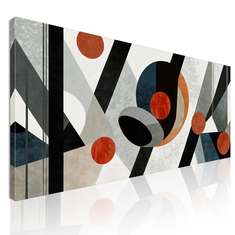 Painting Abstract Shapes Dynamic Geometries In White, Black And Red canvas print