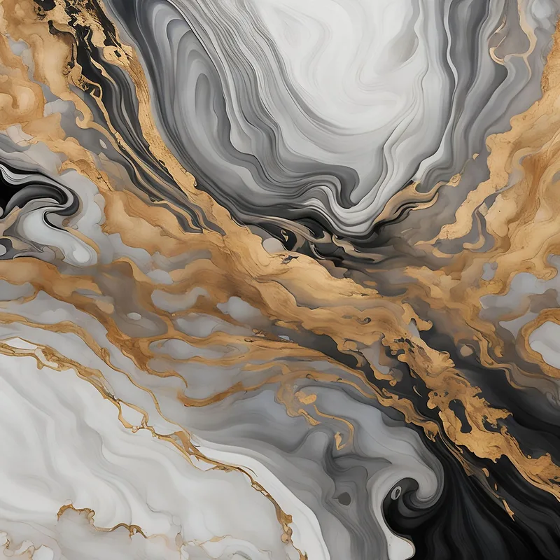 Peinture De Formes Abstraites En Marbre Doré Et Tons Monochromes