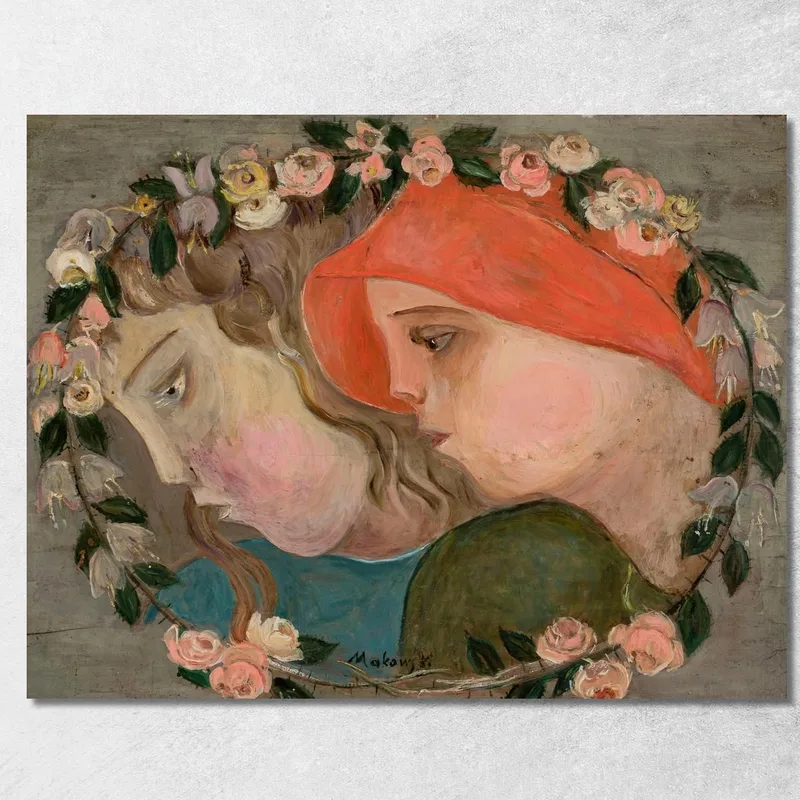 Due Teste Di Bambine In Una Ghirlanda Di Fiori Tadeusz Makowski quadro stampa su tela