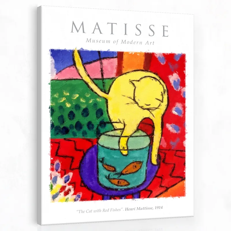Kunstdruck gelbe katze mit fisch