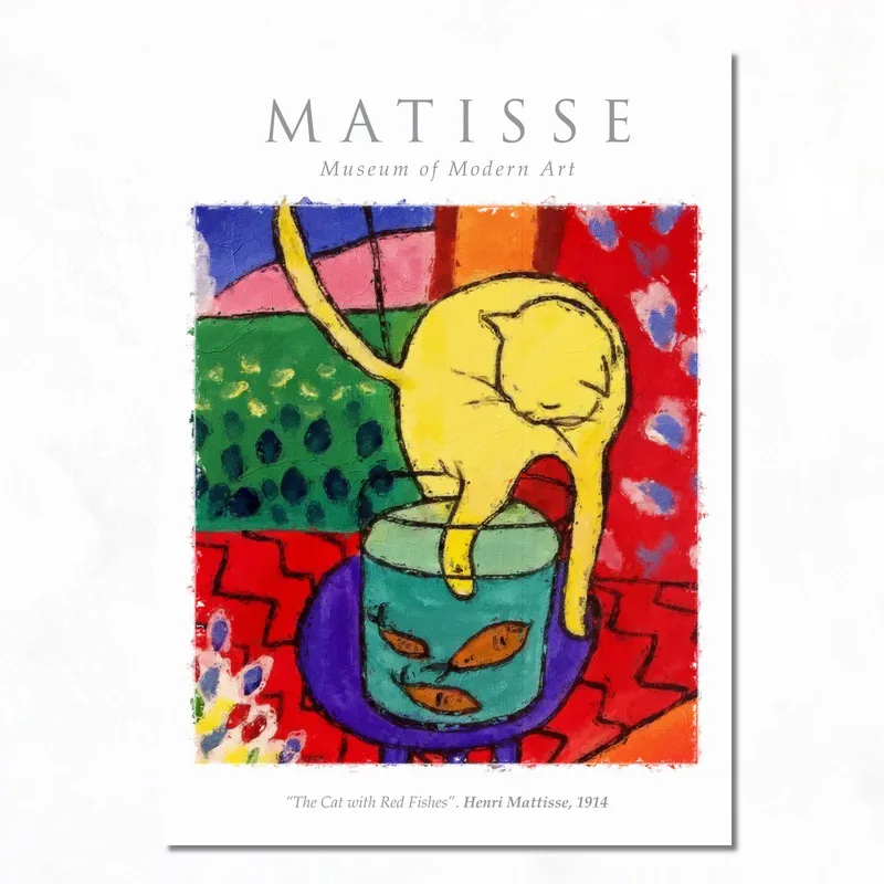 Kunstdruck gelbe katze mit fisch