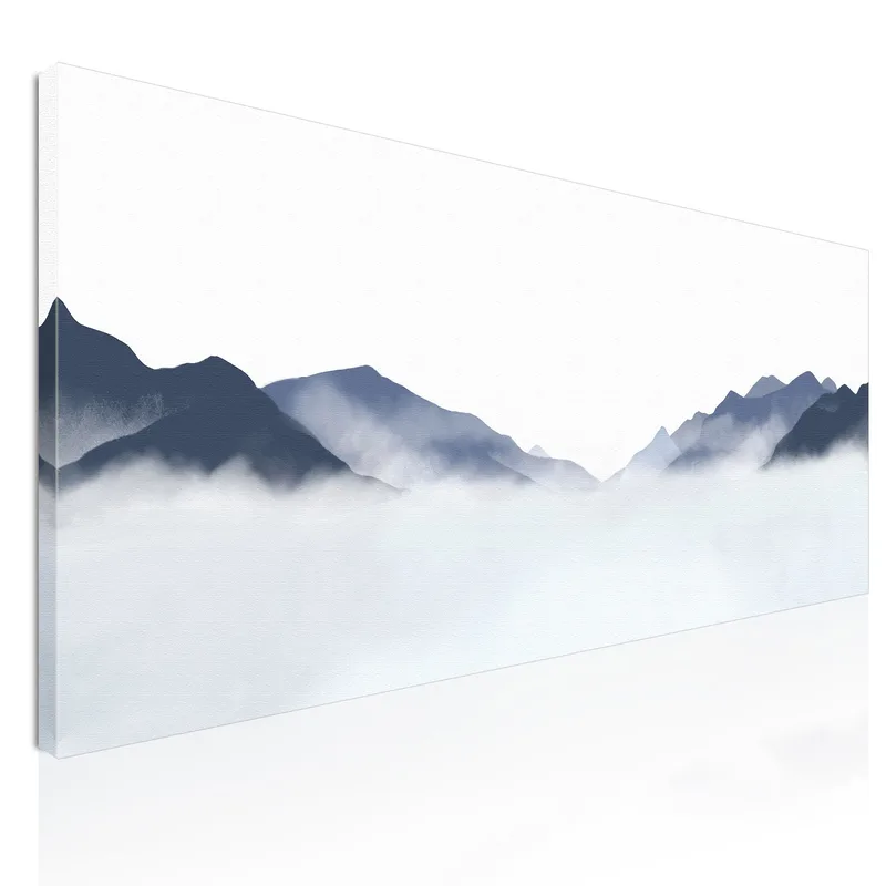 Quadro Paesaggio Astratto Paesaggio Montuoso Nebbioso Blu E Bianco Minimalista quadro stampa su tela