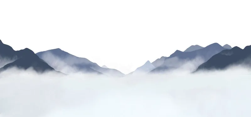 Pintura De Paisaje Abstracto Paisaje Montañoso Brumoso Azul Y Blanco Minimalista